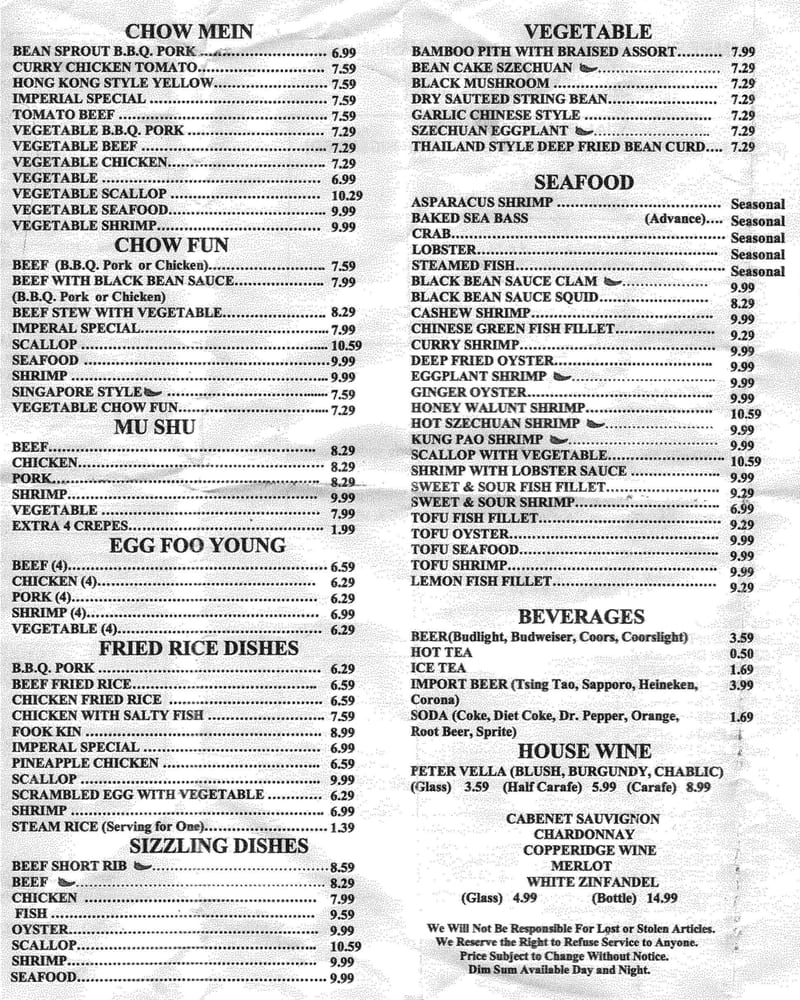 Imperial store garden menu